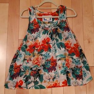 Meadow Rue Floral Sleeveless Tank Top - Red, Green, Teal, White